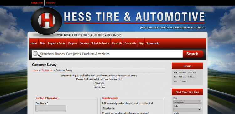 hess tire & automotive survey logo